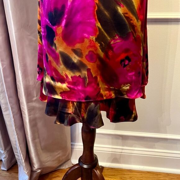 NWT Coldwater Creek Short Sleeve Fall Watercolor Floral Print Silk Dress Size 14 - Picture 3 of 3